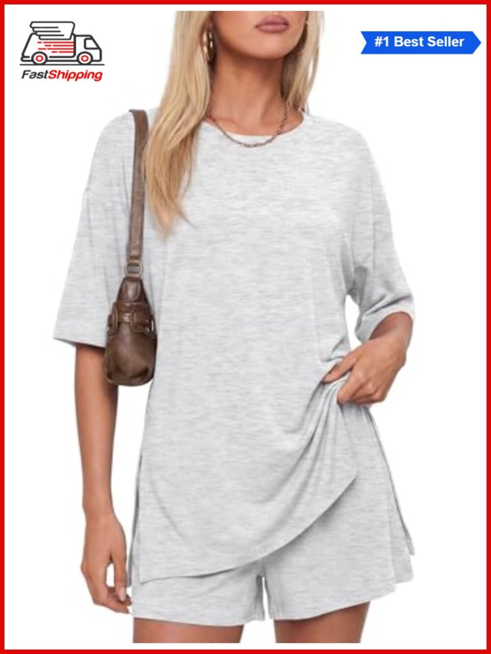 ✨Women's 2 Piece Lounge Set Short Sleeve Boxy T-Shirt & Drawstring Shorts Comfy